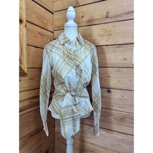 Pink Silk Blouse Mother of Pearl Buttons Utility Pocket Smocked Hem Medium Chic